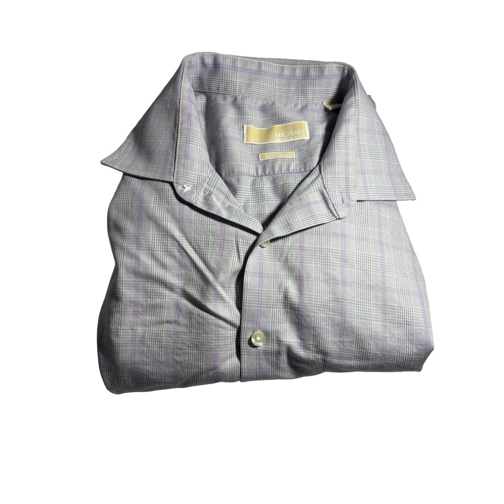 Michael Kors Men's Gray Plaid‎ Dress Shirt 16 1/2 36/37 Non Iron
